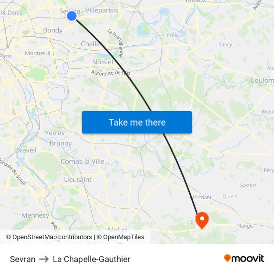Sevran to La Chapelle-Gauthier map