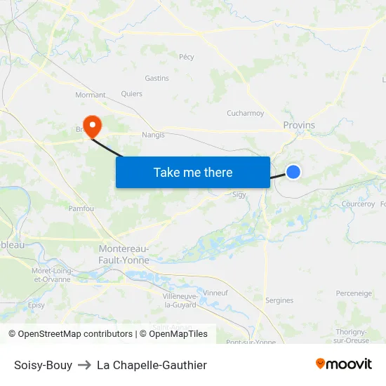 Soisy-Bouy to La Chapelle-Gauthier map