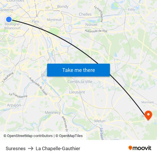Suresnes to La Chapelle-Gauthier map