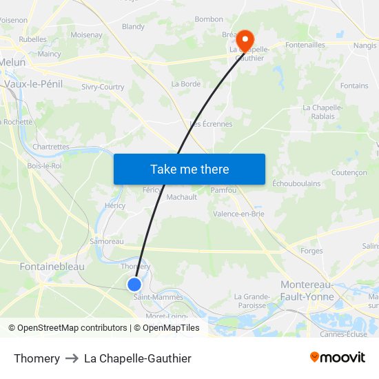Thomery to La Chapelle-Gauthier map