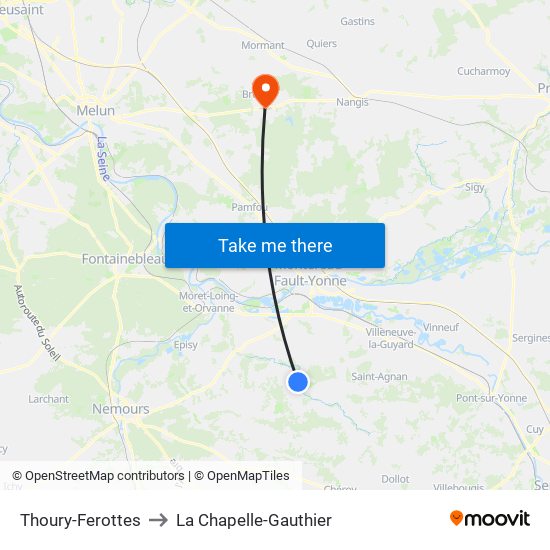Thoury-Ferottes to La Chapelle-Gauthier map