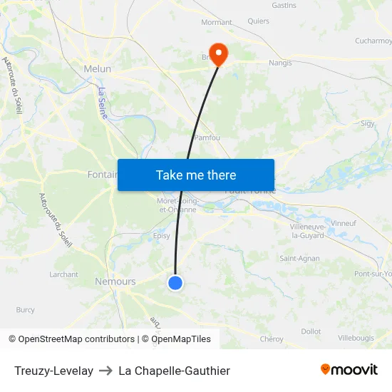 Treuzy-Levelay to La Chapelle-Gauthier map