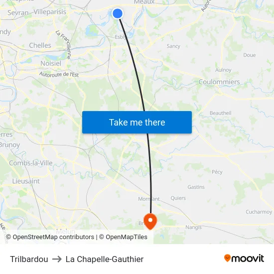 Trilbardou to La Chapelle-Gauthier map