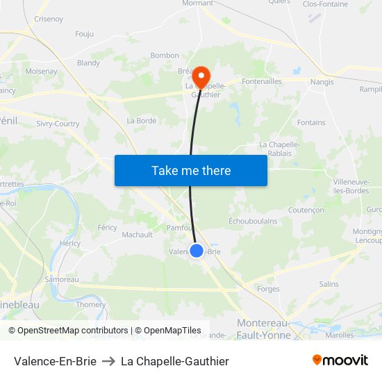 Valence-En-Brie to La Chapelle-Gauthier map