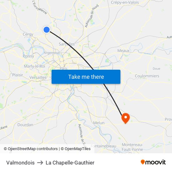 Valmondois to La Chapelle-Gauthier map