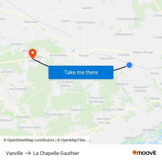 Vanville to La Chapelle-Gauthier map