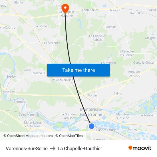 Varennes-Sur-Seine to La Chapelle-Gauthier map