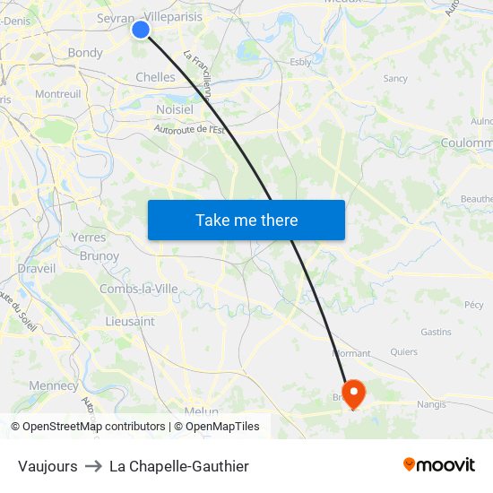 Vaujours to La Chapelle-Gauthier map