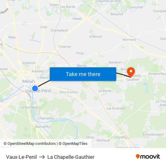 Vaux-Le-Penil to La Chapelle-Gauthier map