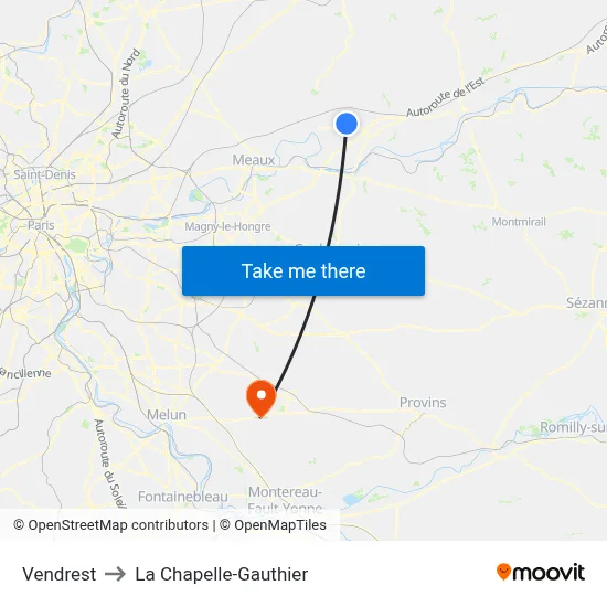 Vendrest to La Chapelle-Gauthier map