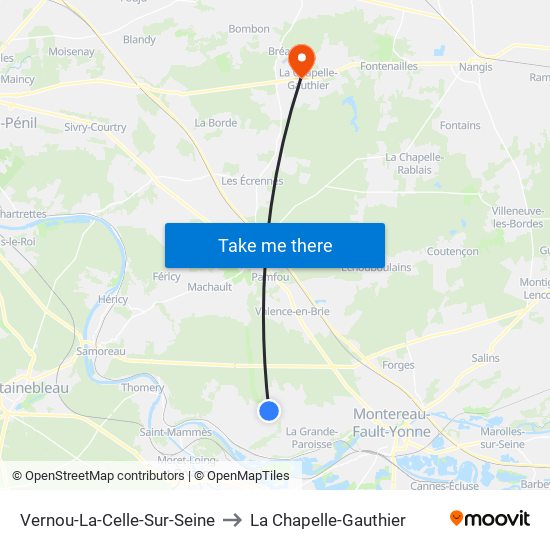 Vernou-La-Celle-Sur-Seine to La Chapelle-Gauthier map
