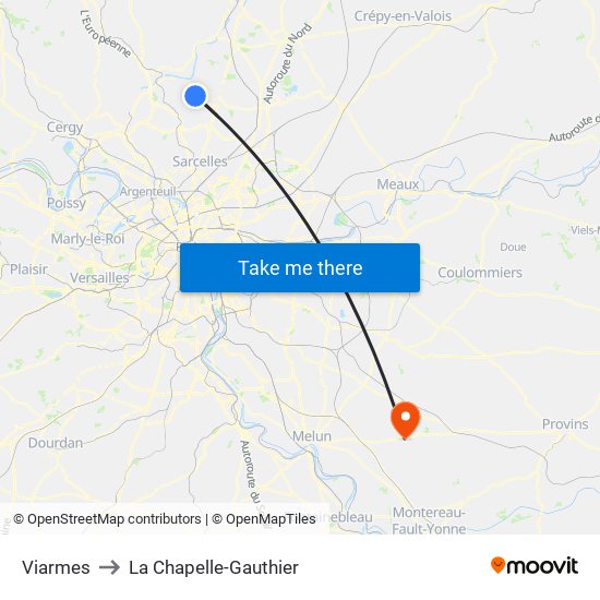 Viarmes to La Chapelle-Gauthier map