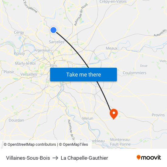 Villaines-Sous-Bois to La Chapelle-Gauthier map