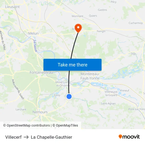 Villecerf to La Chapelle-Gauthier map