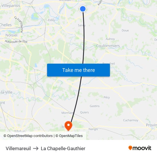 Villemareuil to La Chapelle-Gauthier map