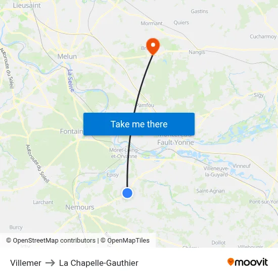 Villemer to La Chapelle-Gauthier map