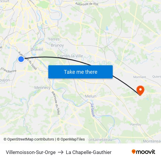 Villemoisson-Sur-Orge to La Chapelle-Gauthier map
