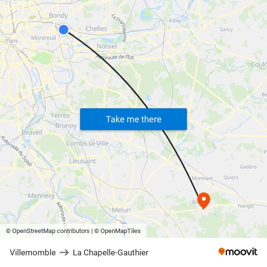 Villemomble to La Chapelle-Gauthier map