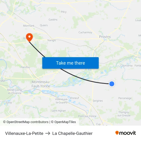 Villenauxe-La-Petite to La Chapelle-Gauthier map