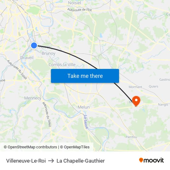 Villeneuve-Le-Roi to La Chapelle-Gauthier map