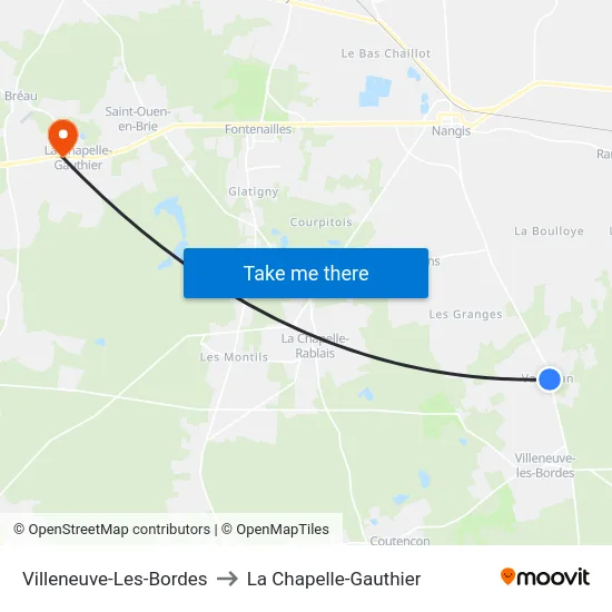 Villeneuve-Les-Bordes to La Chapelle-Gauthier map