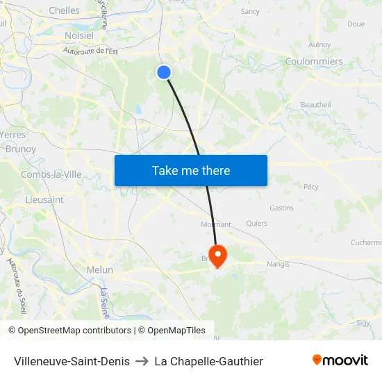 Villeneuve-Saint-Denis to La Chapelle-Gauthier map
