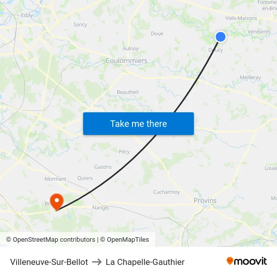 Villeneuve-Sur-Bellot to La Chapelle-Gauthier map