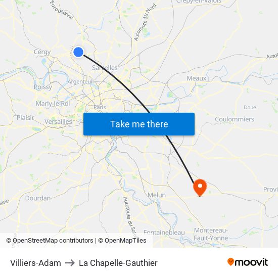 Villiers-Adam to La Chapelle-Gauthier map