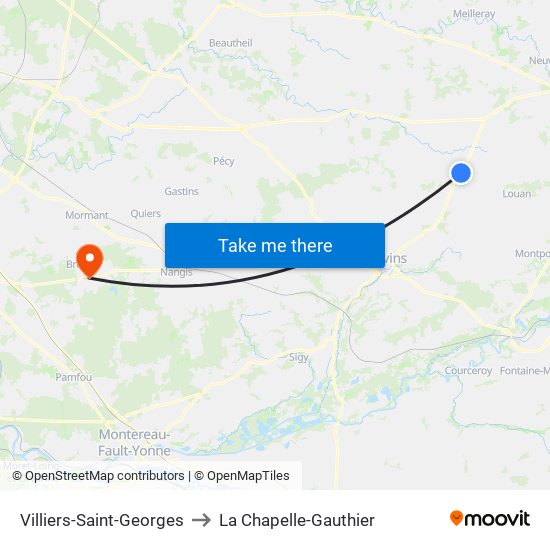 Villiers-Saint-Georges to La Chapelle-Gauthier map