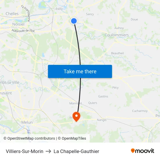 Villiers-Sur-Morin to La Chapelle-Gauthier map