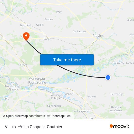 Villuis to La Chapelle-Gauthier map