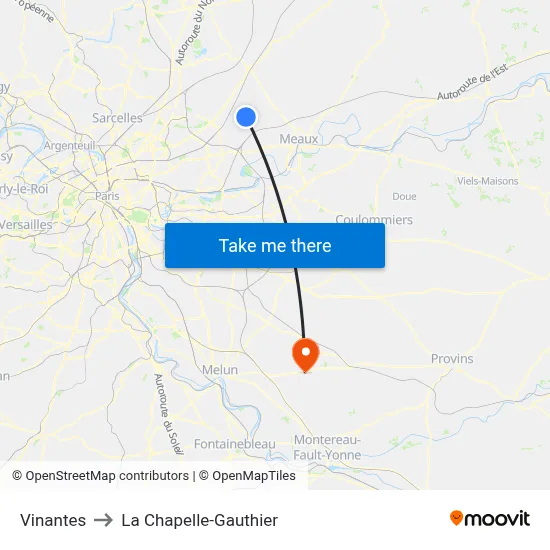 Vinantes to La Chapelle-Gauthier map