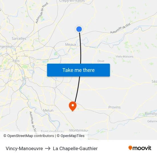 Vincy-Manoeuvre to La Chapelle-Gauthier map
