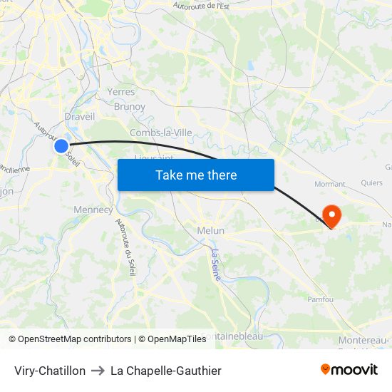 Viry-Chatillon to La Chapelle-Gauthier map