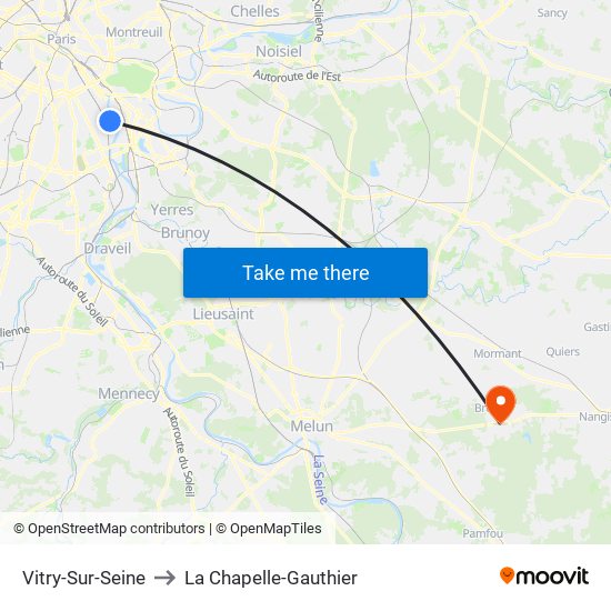 Vitry-Sur-Seine to La Chapelle-Gauthier map
