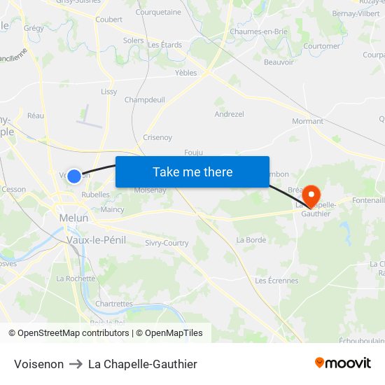 Voisenon to La Chapelle-Gauthier map