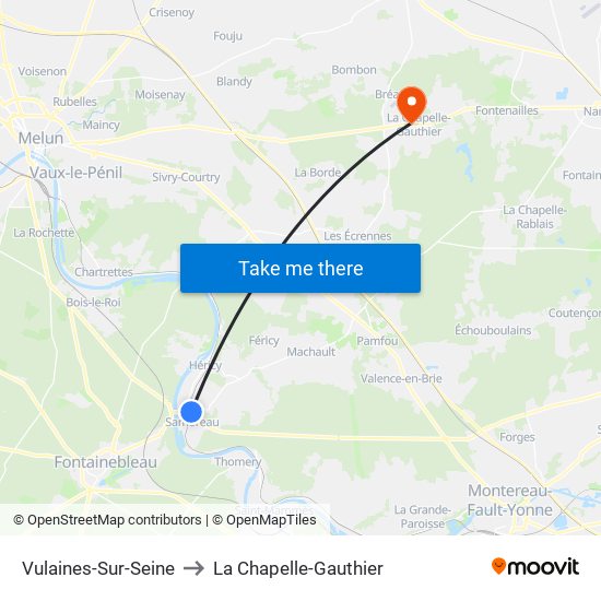 Vulaines-Sur-Seine to La Chapelle-Gauthier map