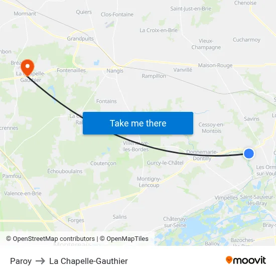 Paroy to La Chapelle-Gauthier map
