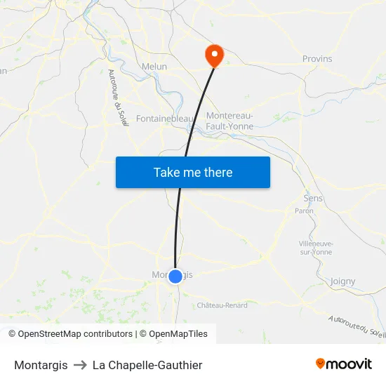 Montargis to La Chapelle-Gauthier map