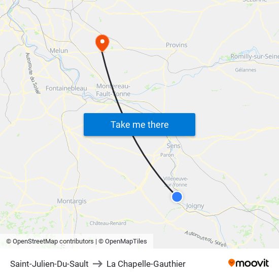 Saint-Julien-Du-Sault to La Chapelle-Gauthier map