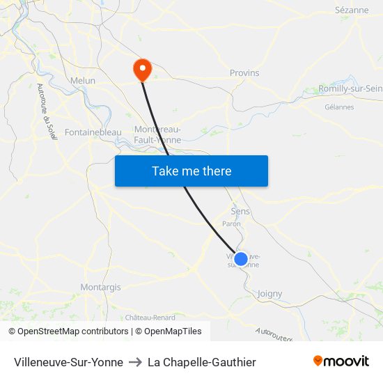 Villeneuve-Sur-Yonne to La Chapelle-Gauthier map