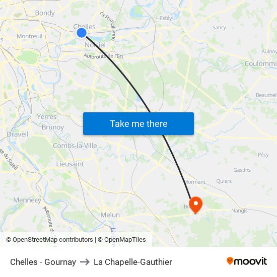 Chelles - Gournay to La Chapelle-Gauthier map