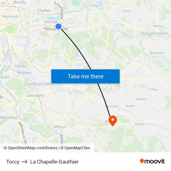 Torcy to La Chapelle-Gauthier map