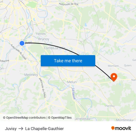 Juvisy to La Chapelle-Gauthier map