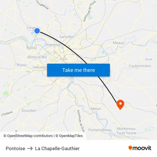 Pontoise to La Chapelle-Gauthier map