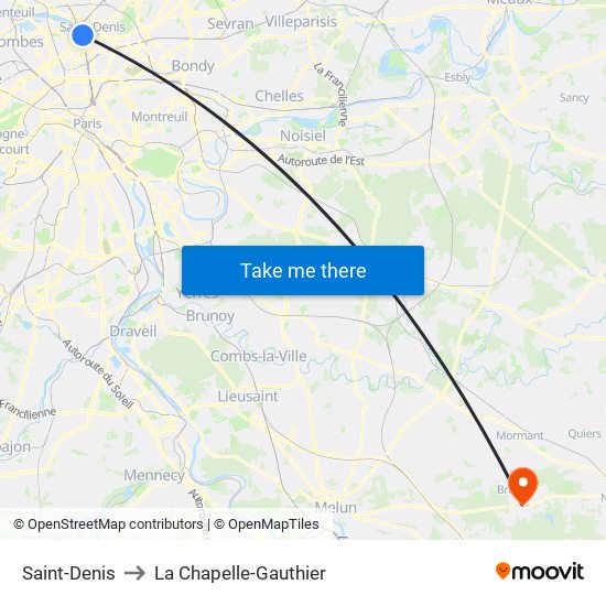 Saint-Denis to La Chapelle-Gauthier map