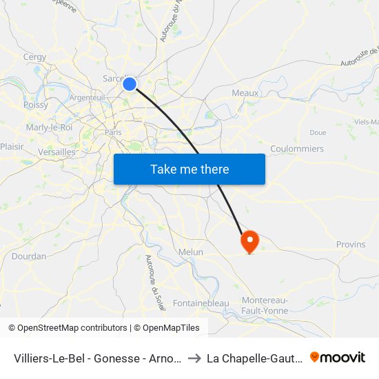 Villiers-Le-Bel - Gonesse - Arnouville to La Chapelle-Gauthier map