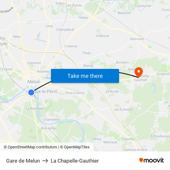 Gare de Melun to La Chapelle-Gauthier map