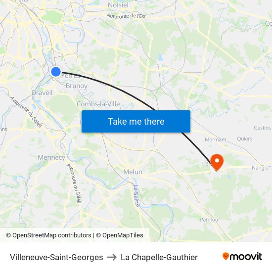 Villeneuve-Saint-Georges to La Chapelle-Gauthier map