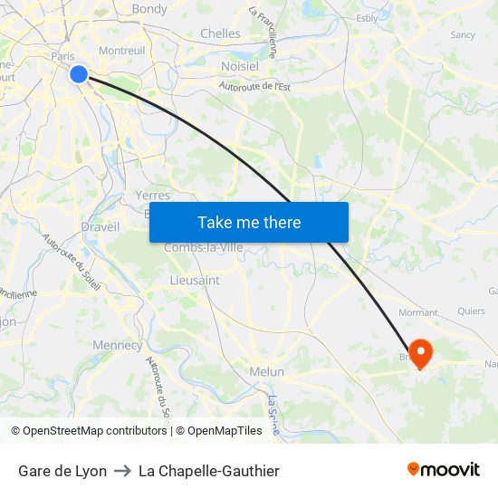 Gare de Lyon to La Chapelle-Gauthier map